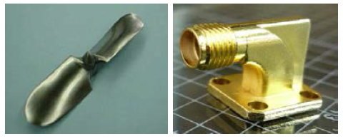 バレル研磨や銅めっきを施した MIM（金属射出成形）部品の例